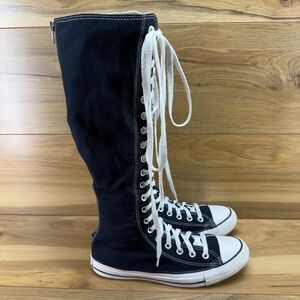 CONVERSE Knee High Tall Sneakers Black Womens 9.5 Black Back Zip Chuck Y2K